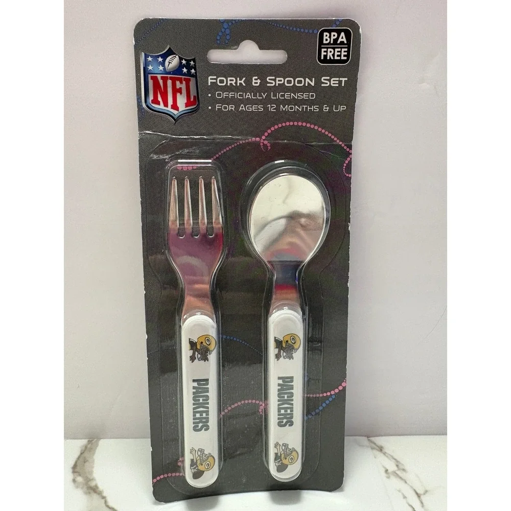 NFL Green Bay Packers Toddler Fork and Spoon Set Baby Fanatic BPA Free‎ Cutlery